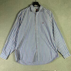 Tommy Hilfiger Striped Button-Up‎ Shirt Men’s Large Long Sleeve Classic Fit Prep